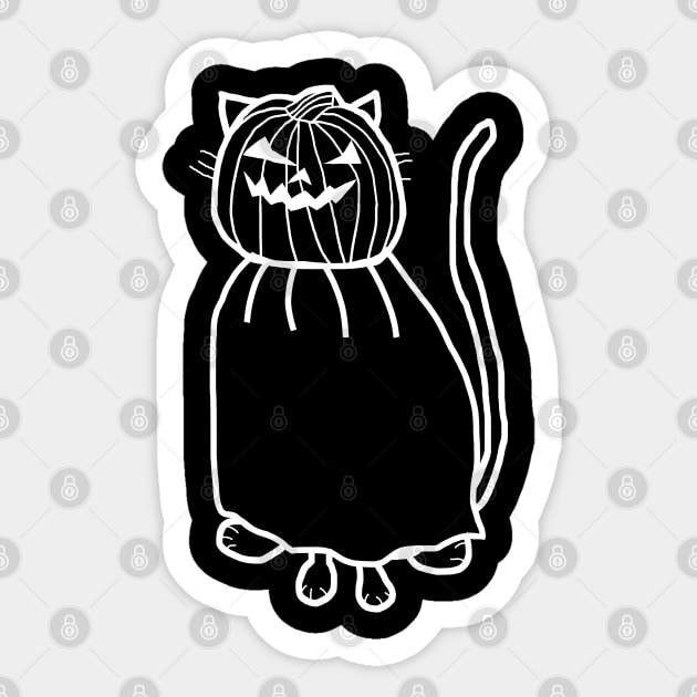 Minimal White Line Cute Cat Wearing Halloween Horror Costume Sticker by ellenhenryart